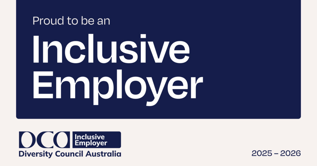 Diversity Council Australia's Inclusive Employer logo for 2025-2026 with the words Proud to be an Inclusive Employer.