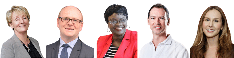 Speaker images - Frances Feenstra, Micahel Day, Juliana Nkrumah, Ashely Scott and Emily Smeed